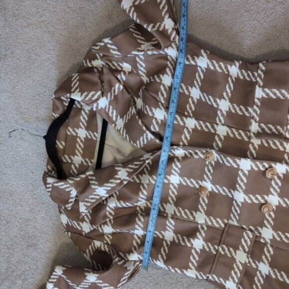 Boutique Retro 60s Houndstooth Mustard Preppy Old Money Jacket L - Picture 5 of 6